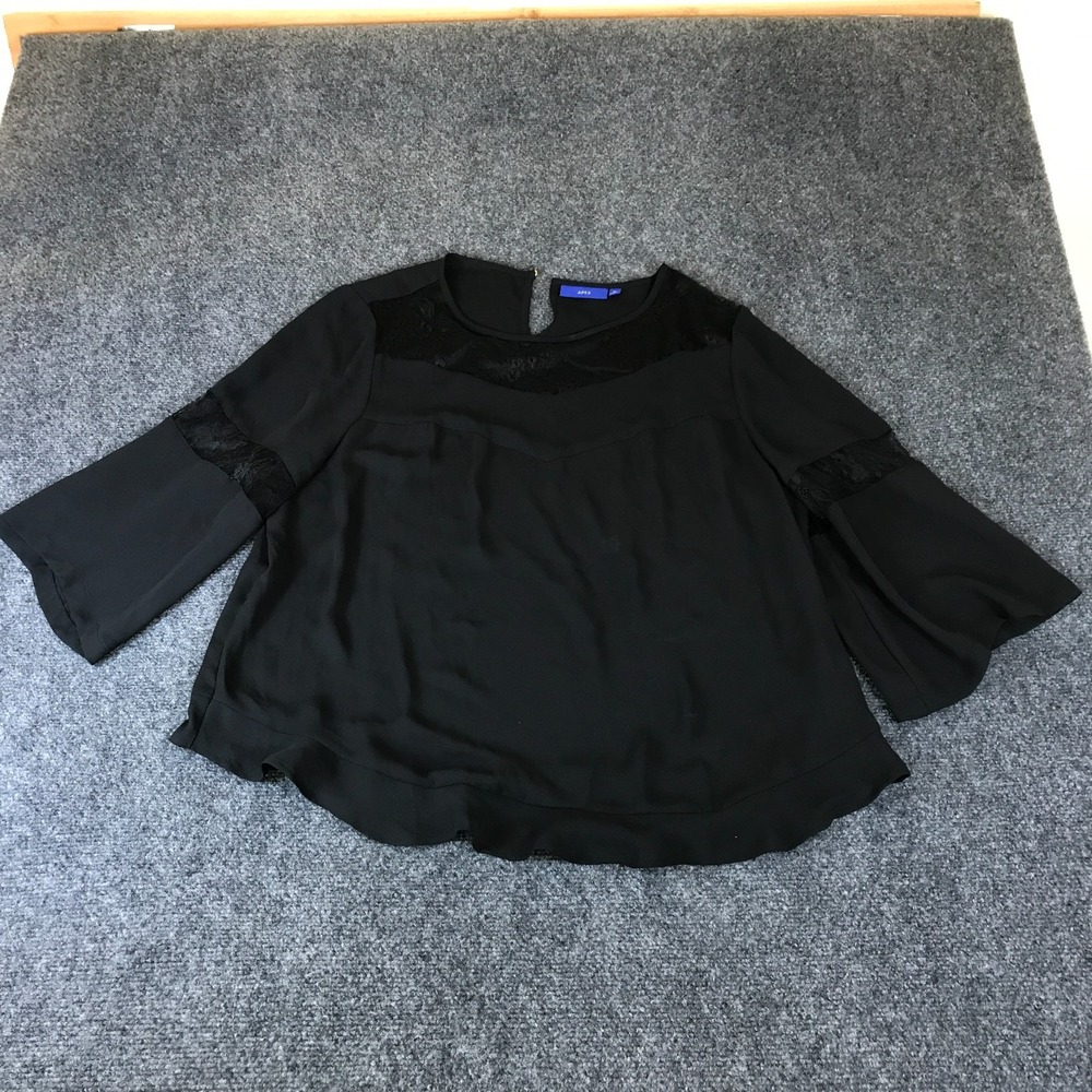 Apt. 9 Blouse Top Women's XL Black Sheer Lace Detailed 3/4 Sleeve‎ Round Neck